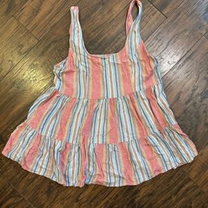 American Eagle Striped Smocked Babydoll Tank Top Womens Small Pink Blue linen